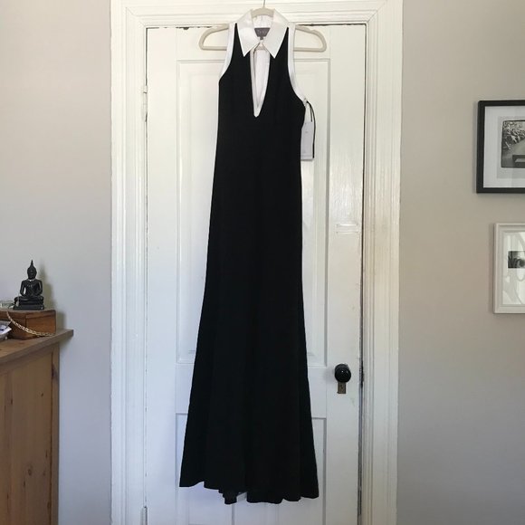 Theia Deep V Tuxedo Gown - Picture 3 of 8